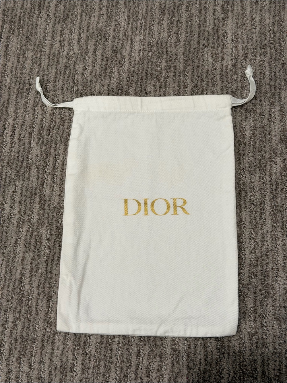 Authentic Dior Dust Bag 12”x 8”White Cotton Drawstring Pouch Gold Logo